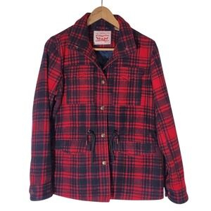 Levi Strauss &‎ Co. Women's Wool Blend Plaid Buffalo Coat Cinch Waist Utility Sm